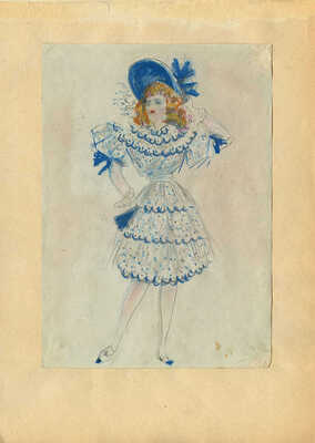 Ванециан Арам Врамшапу. Эскиз костюма. Девушка в синем платье 